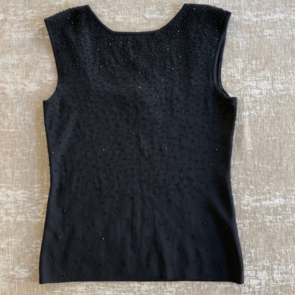 Michelle Nicole Beaded Knit Tank Top Womens Small Black Glam Rayon Blend